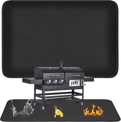Famanu – Grillmat Vloerkleed - 60 x 36 Inch Vuurvaste Onderlegger - Brandwerende Mat - Siliconen Glasvezel Mat - Outdoor Grillmat Brandwerende - Vuurvast - Waterdicht en Oliebestendig (Zwart)