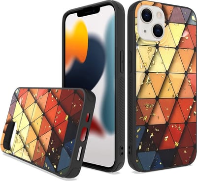 LuxeBass Siliconen hoesje met print geschikt voor Apple iPhone 14 Plus - Marmer Triangle - telefoonhoes - gsm hoes - telefoonhoesje