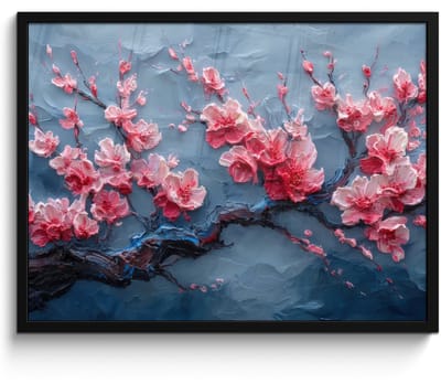 Poster in lijst - Fotolijst 80x60 cm - Posters - Bloesem - Bloem - Roze - Tak - Posterlijst zwart - Decoratie - Wanddecoratie woonkamer - Muurdecoratie slaapkamer
