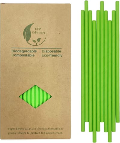 SnelShoppen - 100 Stuks Groene Papieren Rietjes - 19.8cm x 0.6cm - Biologisch Afbreekbare Rietjes voor Cocktails, Verjaardagsfeesten, en Juices