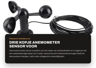 Dailygoods- Anemometer met 8m Waterbestendige Kabel - Windsnelheid Detector - Schokbestendig - ABS Materiaal - Anti-interferentie - Duurzaam Ontwerp - Windsnelheidsmeter