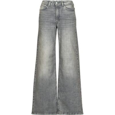 Jacqueline de Yong grijze dames jeans   High waist   Bleached wash wassing   Wide leg fit   5-Pocket zakken   Knoop- en ritssluiting   High waist