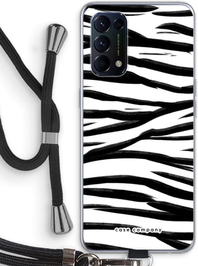 Case Company® - Hoesje met koord geschikt voor Oppo Find X3 Lite hoesje met Koord - Zebra pattern - Telefoonhoesje met Zwart Koord - Bescherming aan alle Kanten en Over de Schermrand