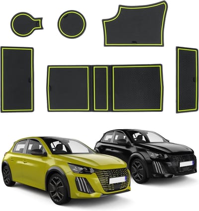 Rubber Deurmats voor Peugeot 208/e-208/2008/e-2008 Restyling 2020-2025, Antislip Bescherming voor Console, Opbergruimte en Deur, Geluidsabsorberend en Schokbestendig