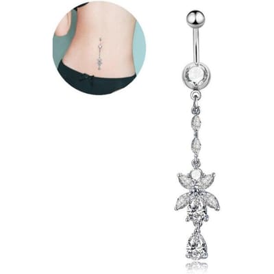 Hangende Navelpiercing CZ Chirurgisch Staal Waterdruppel Bloem Navelpiercings Body Sieraden voor Vrouwen Navelpiercing zilver