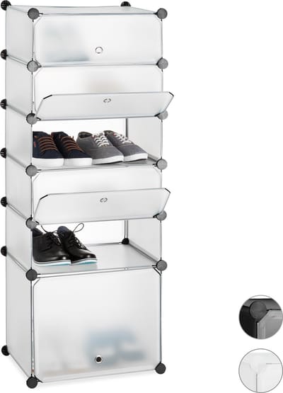 schoenenkast - kunststof - 6 vakken - 12 paar - steeksysteem - 52x37x9 cm - transparant