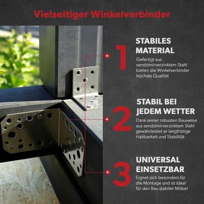 100 x Siwitec hoekbeugels van Sendzimir-verzinkt staal, 40 x 40 x 20 mm, weerbestendige houtverbinders, stalen hoekprofielen, hoekbeugels, 90-graden hoeken, constructiehoeken
