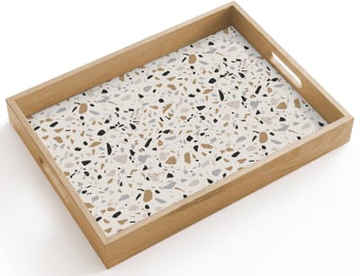 Dienblad hout 40x30 cm - Schootdienblad - Terrazzo - Patroon - Staal - Borrelplank rechthoek - Plateau dienbladen