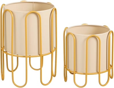 Mica Decorations Dione Bloempot op Standaard – Set van 2 – Plantenpot voor Bloemen en Kamerplanten – Bloempotten voor Binnen – IJzer – Bruin