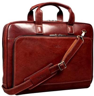 Tony Perotti Leren Laptoptas 15 inch 1-vaks met voorvak - Donkerbruin