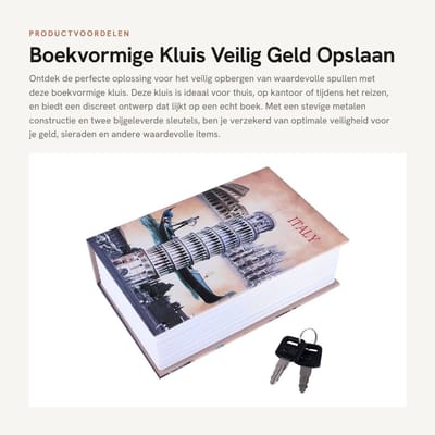 Dailygoods- Boekvormige Kluis - Metalen Constructie - 2 Sleutels - Veiligheidswoordenboek - Afmetingen 18x11,5x5,5 cm - Perfect Cadeau - Veiligheidsbox
