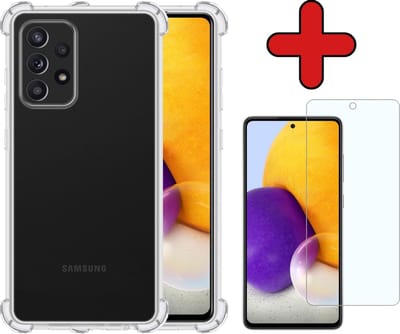 Hoesje - Met Screenprotector - Geschikt voor Samsung Galaxy A72 - Sterk & Shockproof - Back Cover - Siliconen Case - Telefoon Hoes - Shock Proof - Telefoonhoes - Transparant