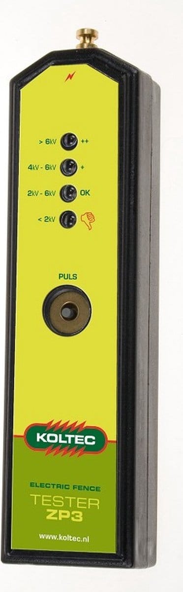 Koltec Draadloze Afrasteringstester 4‑niveaus — spanningstester draadloos, licht & geluid, afrastering tester - afrasteringstester, draadloze spanningstester afrastering, Koltec tester 4 niveaus, test spanning schrikdraad, afrasteringsspanning meter