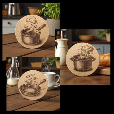 Baardmans Creaties - Pannen-onderzetters kurk rond 17 cm 'Pannen'(set van 3)