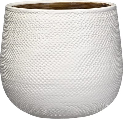 Mica Decorations Bloempot - wit - keramiek - ribbels - D21 x H19 cm - plantenpotten