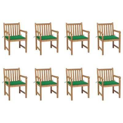 vidaXL - Tuinstoelen - 8 - st - met - groene - kussens - massief - teakhout