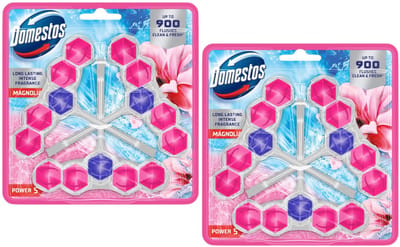 Domestos Power 5 Magnolia WC Blokjes - 2 Pack - 6 x 50g - Bestrijdt Kalkaanslag en zorgt voor Hygiene en Frisheid tot 900 Spoelingen - WC Blokjes Voordeelverpakking - Toilet Blokjes met Magnoliageur