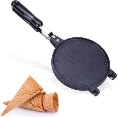 Dailygoods- Wafelmaker met Antiaanbaklaag - Wafelijzer - Eierrolmaker - Crêpe Maker - Geschikt voor IJshoorntjes - 6,7 inch - Ijshoorntjesmaker