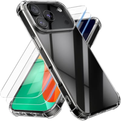 kalibri telefoonhoesje geschikt voor Apple iPhone 17 Pro hoesje - Smartphone case met 2x screenprotectors - Mobiele telefoon cover in transparant