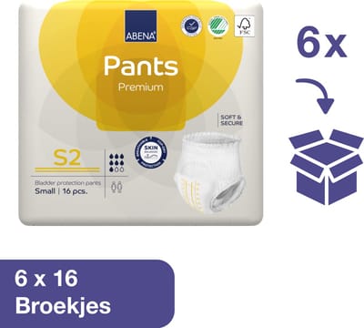 Abena Pants Premium S2 - 96x Absorberend Broekje, te Dragen als Gewoon Ondergoed - Voor het Verlies van de Hele Blaasinhoud en (Dunne) Ontlasting - Heupomvang 60-90 cm - Absorptie 1900 ml