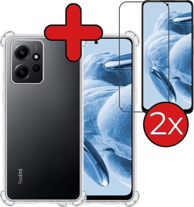 Hoesje - Met Screenprotector - 2 Stuks - Geschikt voor Xiaomi Redmi Note 12 4G - Sterk & Shockproof - Back Cover - Siliconen Case - Telefoon Hoes - Shock Proof - Telefoonhoes - Transparant
