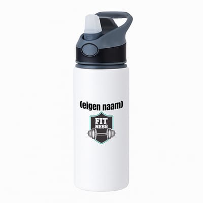 Hacebo® - fitness logo dumbbells met eigen naam waterfles met rietje zwart - Fitness - atleten/sport liefhebbers - sport - fitness - dumbbells - verjaardag - cadeau - kado - water fles - 650ML