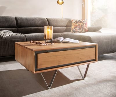 Salontafel Stonegrace 80x60 acacia natuur 2 laden steen fineer V-poot