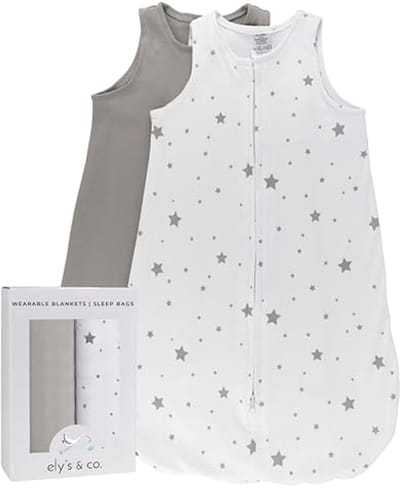 100% Katoen Draagbare Deken Baby Slaapzak 2 Pack Grijze Sterren 6-12 Maanden