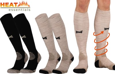 Heat Essentials - Merino Wol Sokken - Compressiekousen - 2 Paar - Beige - Maat 35/38 - Wandelsokken - Skisokken -Compressie Sokken
