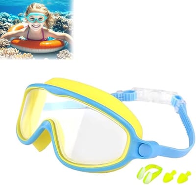 Kinder Zwembril met Neusklem en Oordopjes - Anti Condens Lekkagevrije Breedzicht Zwembril voor Jongens Meisjes 3-15 Jaar - UV Bescherming Zacht Silicone Zwemglas voor Zwembad Strand