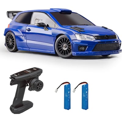 Afstandsbediening Auto, 1/28 2.4GHz 4WD Speelgoedauto met LED-verlichting, 3 Batterijen, Driftbanden, Elektrisch 2 battery