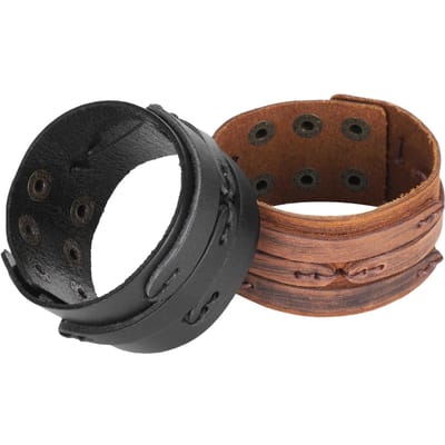 2 stuks Leren Armband Handgemaakt Retro Verstelbare Drukknop Casual Dames Punk Sieraden black