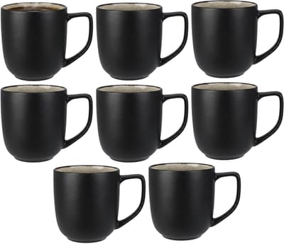Siaki Koffiemok / theemok Glaze - 8x - mat zwart - 390 ml - mokken - kerammiek - tas