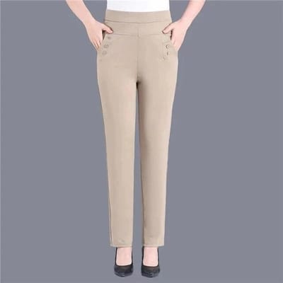 Vrouwen dunne snoepkleuren stretch klassieke broek rechte broek moeder casual hoge taille pantalones slanke enkellange broek XXXL kaki