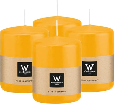 Wiedemann Cilinderkaars/stompkaars - 4x - geel - 6 x 8 cm - 29 branduren - zuilkaarsen