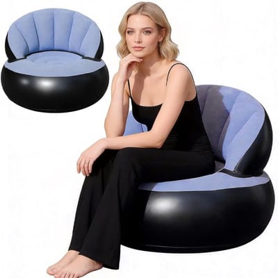 Opblaasbare sofa, 2-in-1 luchtbank, opblaasbaar met gevlokt oppervlak, waterdicht, draagbare stoel met pomp voor woonkamer, outdoor, camping, strand, reizen, bank, zitzak (lichtblauw)