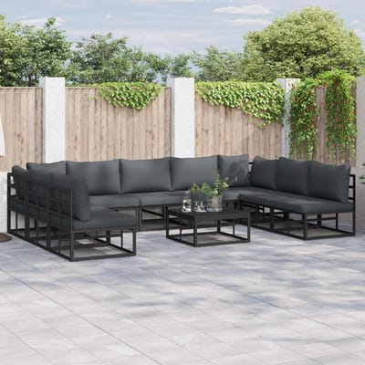 vidaXL - Tuinbank - Set - 9 - st - Zwart - Aluminium
