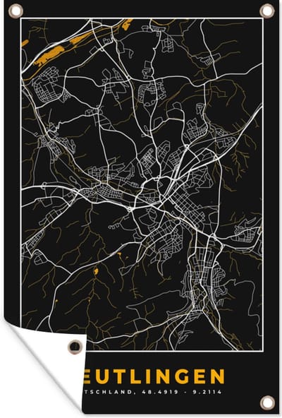 Muurdecoratie Reutlingen - Goud - Stadskaart - Kaart - Plattegrond - Duitsland - 120x180 cm - Tuinposter - Tuindoek