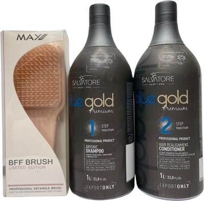 Lissage Tanin Salvatore Blue gold – Taninoplastie lissage brésilien 2x1000ml BFF Borstel Large Peach