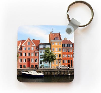 Sleutelhanger - Uitdeelcadeautjes - Kleurrijke huizen aan het water in Kopenhagen - Denemarken - Plastic