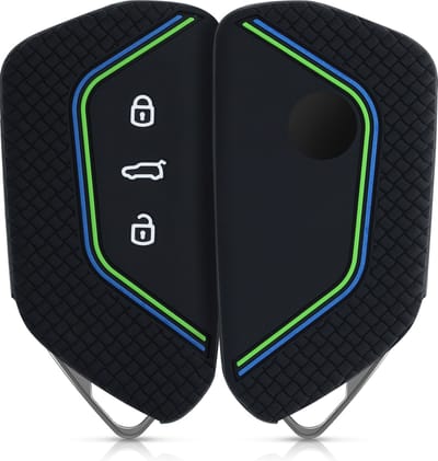 kwmobile autosleutel hoesje geschikt voor VW Golf 8 3-knops autosleutel hoes - Siliconen autosleutel behuizing - Auto sleutel case met honingraat - Sleuteletui in zwart / groen / blauw