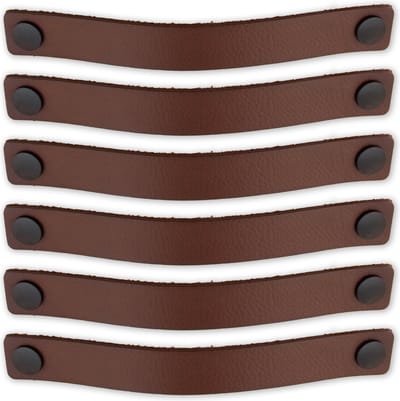 Leren handgrepen - Cognac - 6 stuks - 25 x 3 cm - incl. 3 kleuren schroeven - Handgrepen leer - Leren meubelgreep - Leren handvaten kast - Leren lus - Handgreep kast leer - Leren greepjes - Handvat leer - Leren deurgreep - Leren handgreep cognac