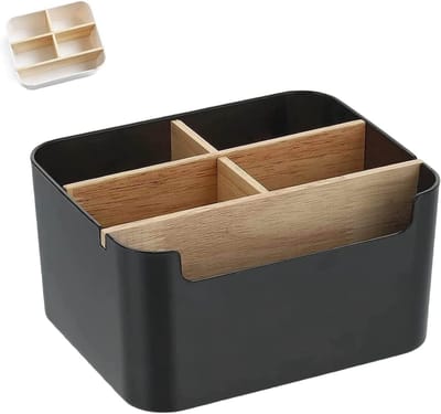 Houten Bureau Organizer met 5 Compartimenten en Pennenhouder voor Kantoor, Slaapkamer en Woonkamer, Zwart