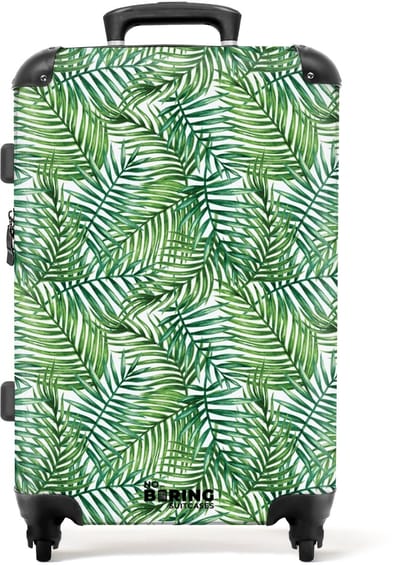 NoBoringSuitcases.com - Grote koffer - Palm bladeren patroon kleurrijk - Kinderkoffer geschikt voor jongen en meisjes - Reiskoffer met 4 wielen - Trolley op wieltjes - Rolkoffer groot kinderen - 72 liter - Ruimbagage valies 20kg