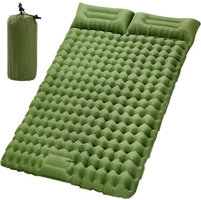 Slaapmat 2 persoons - Zelfopblazend door Ingebouwde Voetpomp - Slaapmatje - Camping Matras - Camping Bedje - Opvouwbaar Logeer Matras - Luchtbed - Luchtmatras - 2 Persoons - Groen