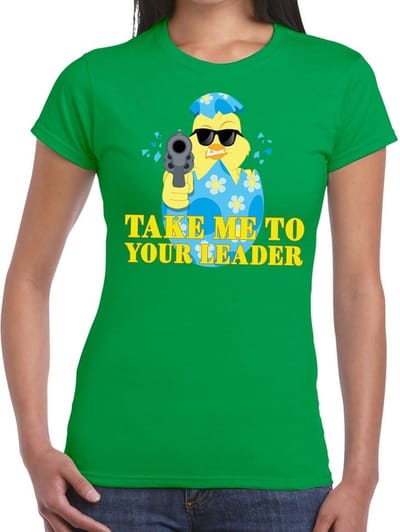 Fout Paas t-shirt groen take me to your leader voor dames - Pasen shirt S