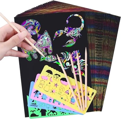 Creatieve Scratch Paper Kunstset voor Kinderen van 8 tot 12 Jaar - Regenboog Magie Knutselmateriaal