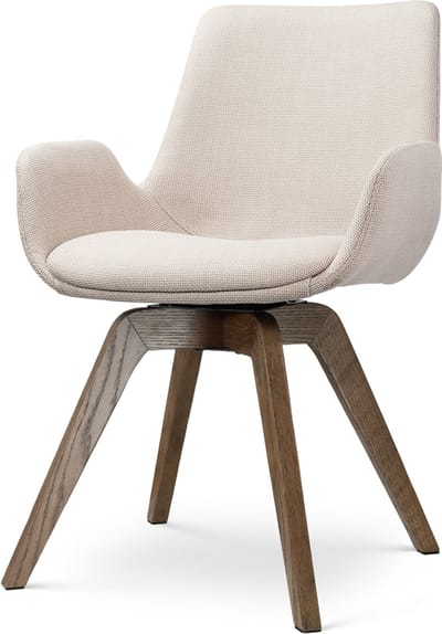 Nolon Noor-Eef draaibare Eetkamerstoel beige - walnoot houten onderstel - armleuning - elegant - japandi