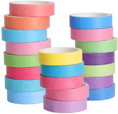 Washi Tape Set - Decoratieve Rollen - Creatief Knutselen - Schrijfbaar Plakband - 20 Stuks - Regenboog Kleuren