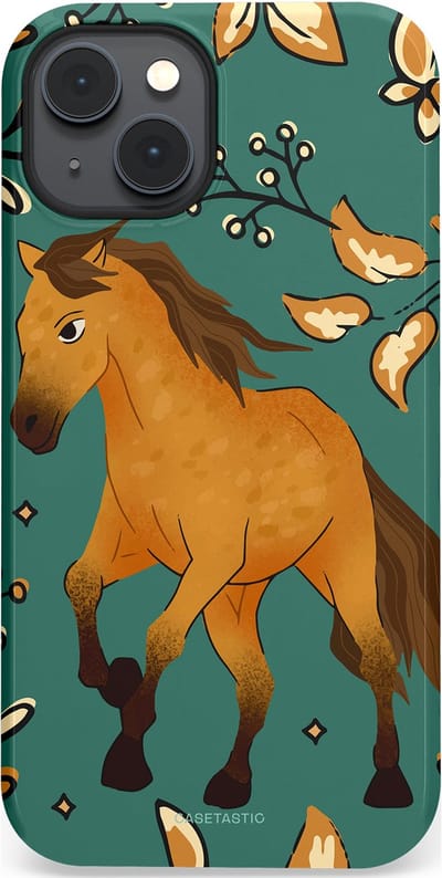 Casetastic Hoesje Geschikt voor Apple iPhone 14 Plus Magsafe - Stijlvolle Beschermende Duo-layer Case - Groene bruine Paarden elegantie - Paris